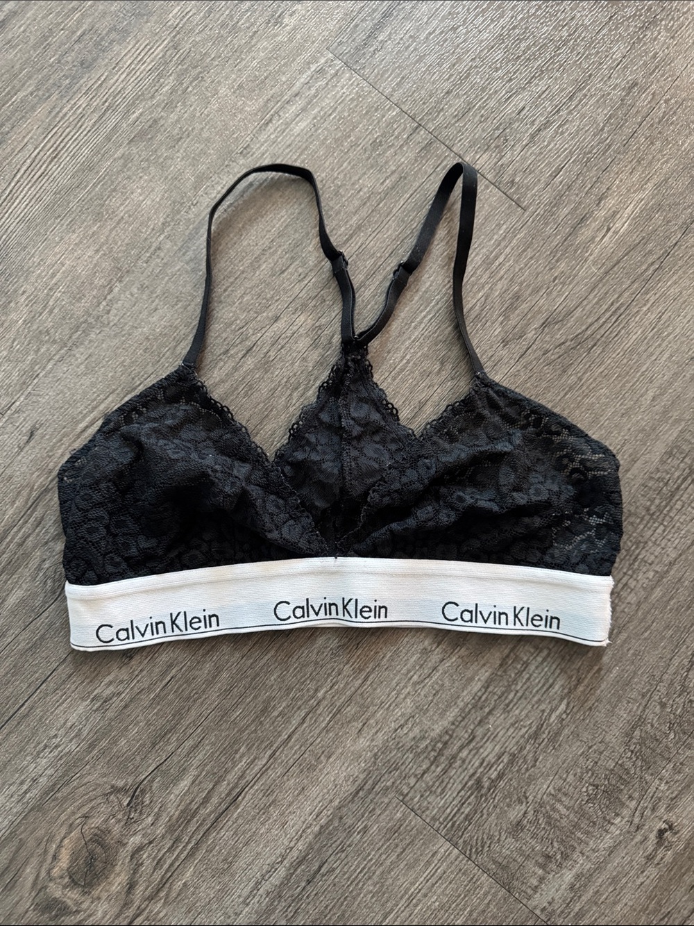 Calvin Klein Black Lace Bralette with White Logo Band